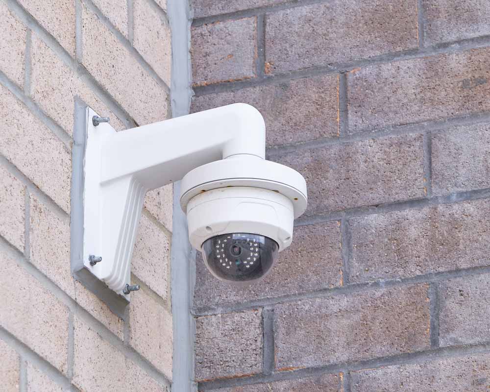 Alarm and CCTV system showing a wall mounted CCTV camera.