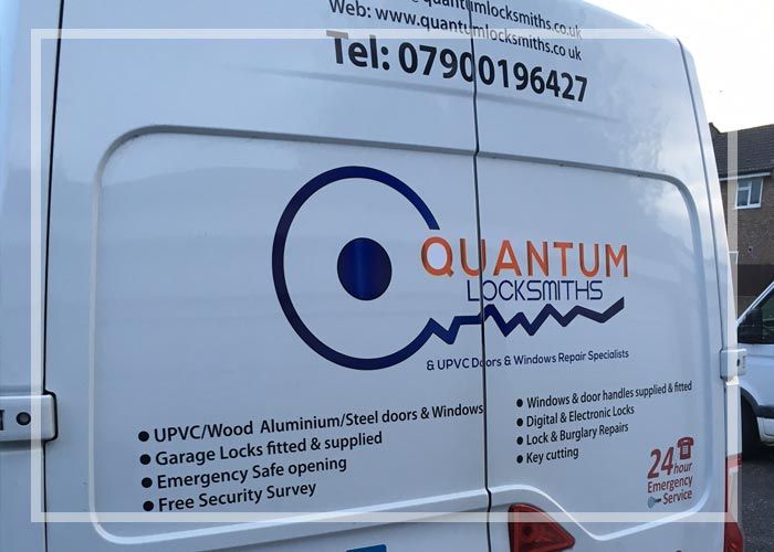 A list of home security services offered, detailed on the back of the company van.
